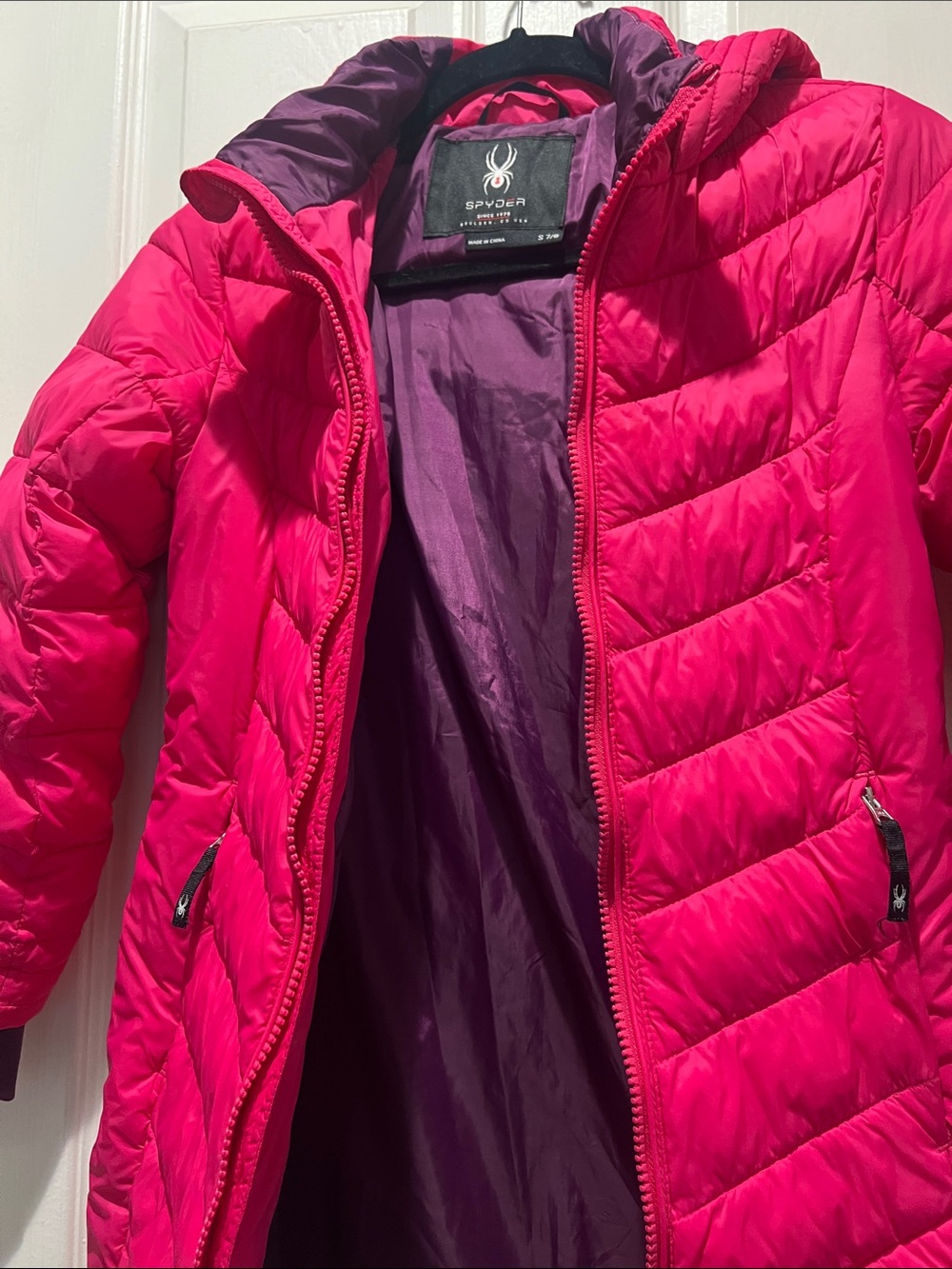 Spyder Girls' Hot Pink Quilted Puffer Coat with Hood - Picture 7 of 9
